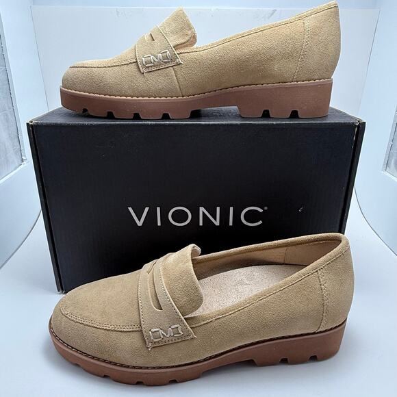 Vionic Shoes - Vionic Cheryl II Sand Slip-On Suede Loafers, Women's Size 8 Wide
